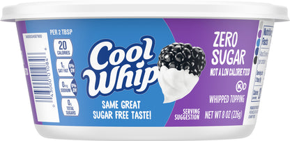 Cool Whip Zero Sugar Whipped Topping Lid 8 oz