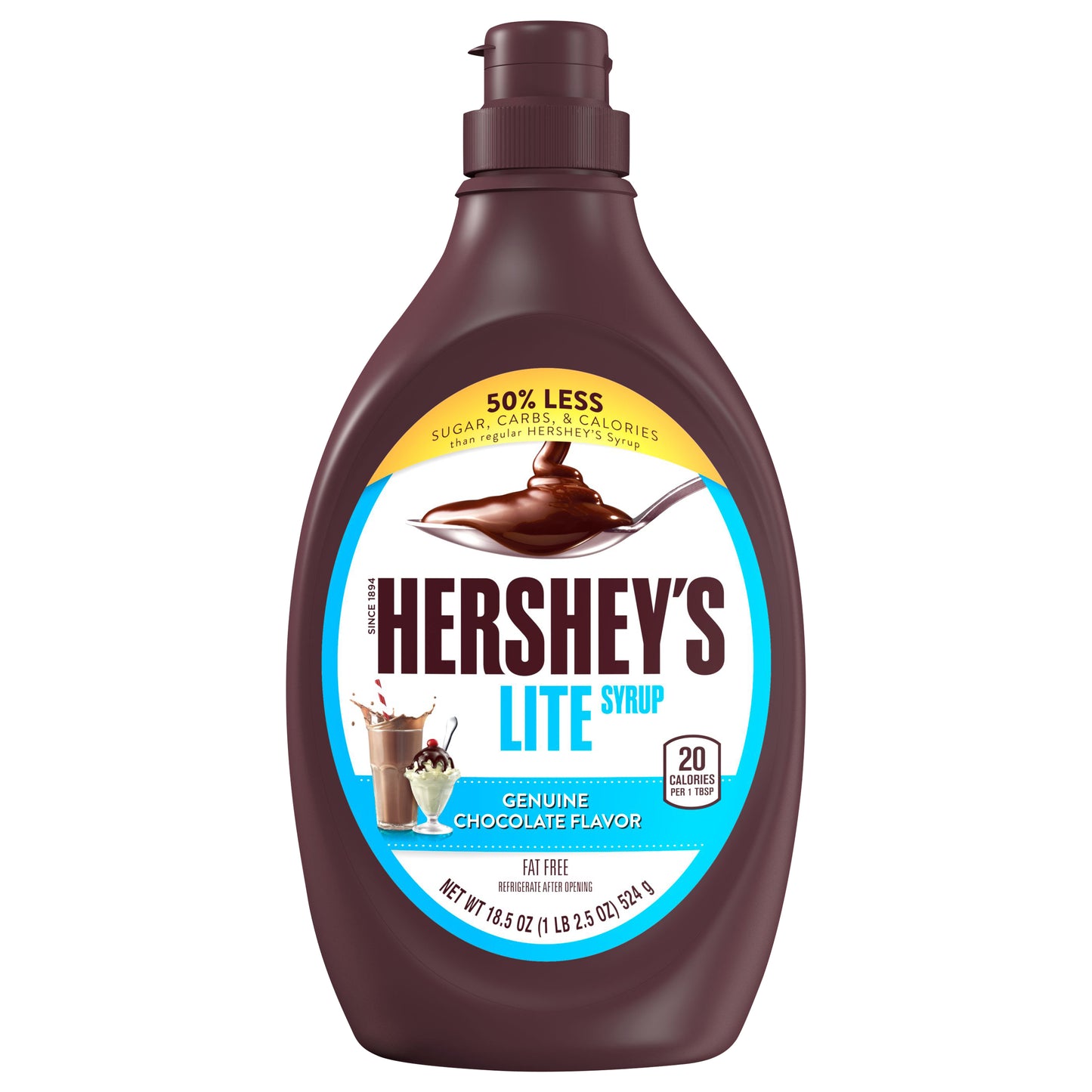 HERSHEY'S Lite Chocolate Syrup, Gluten Free, 18.5 oz, Bottle