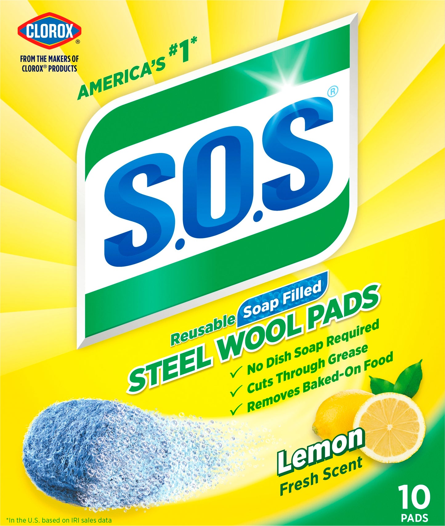 Clorox Reusable Soap Filled Lemon Fresh Scent Steel Wool Pads 10 ea