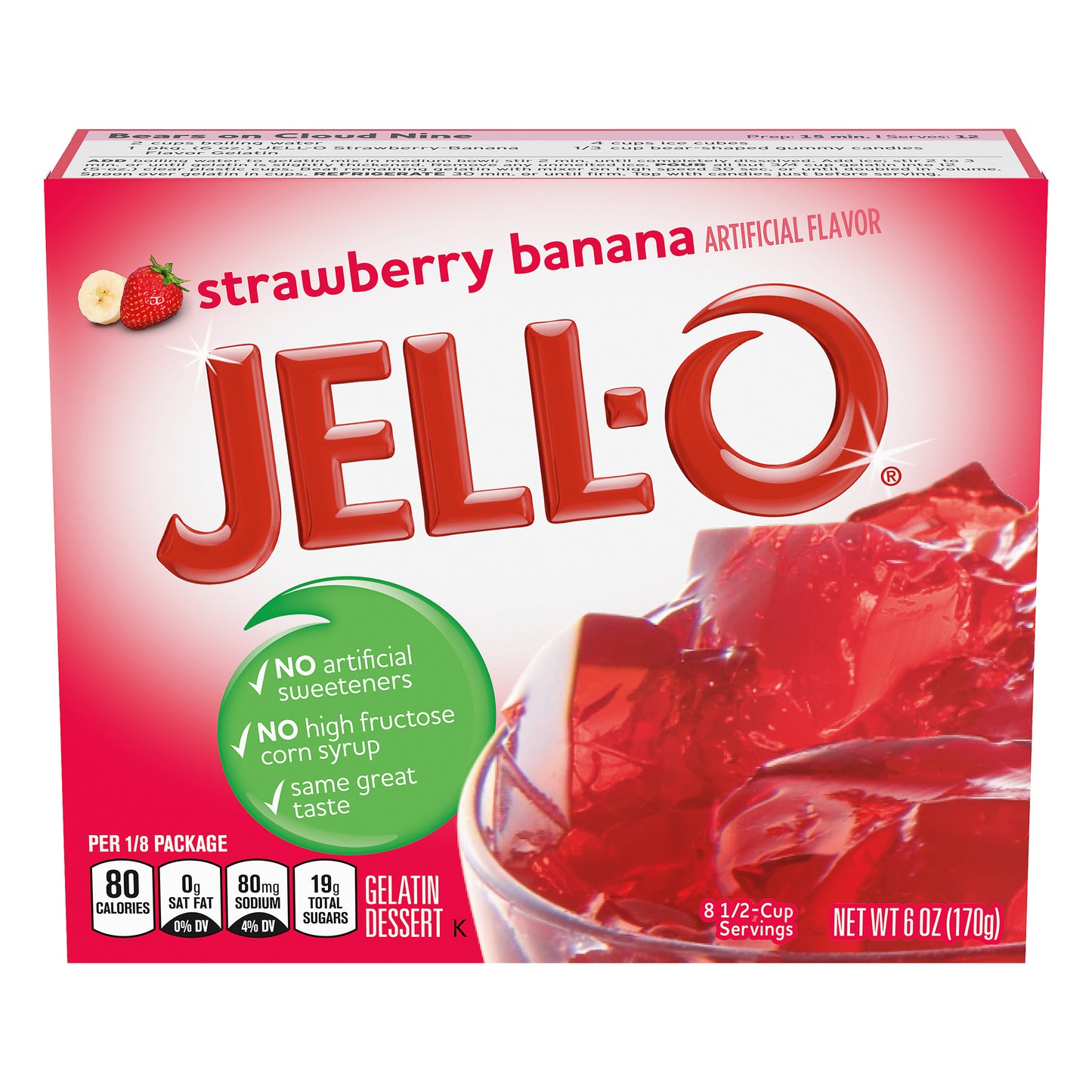 Jell-O Strawberry Banana Gelatin Dessert Mix, 6 oz Box