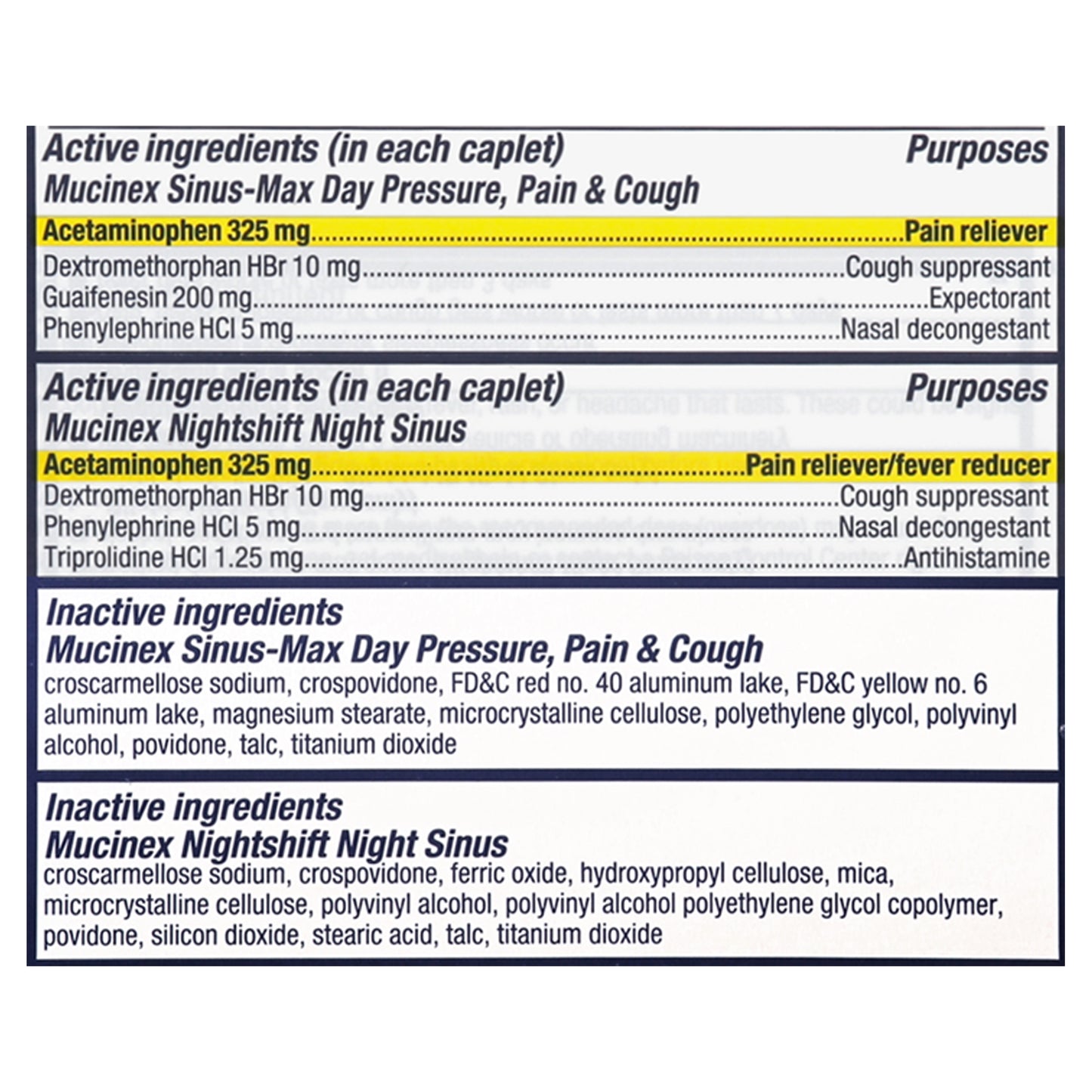 Mucinex Maximum Strength Sinus-Max/Nightshift 20 Caplets Box