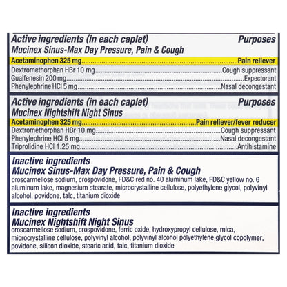 Mucinex Maximum Strength Sinus-Max/Nightshift 20 Caplets Box