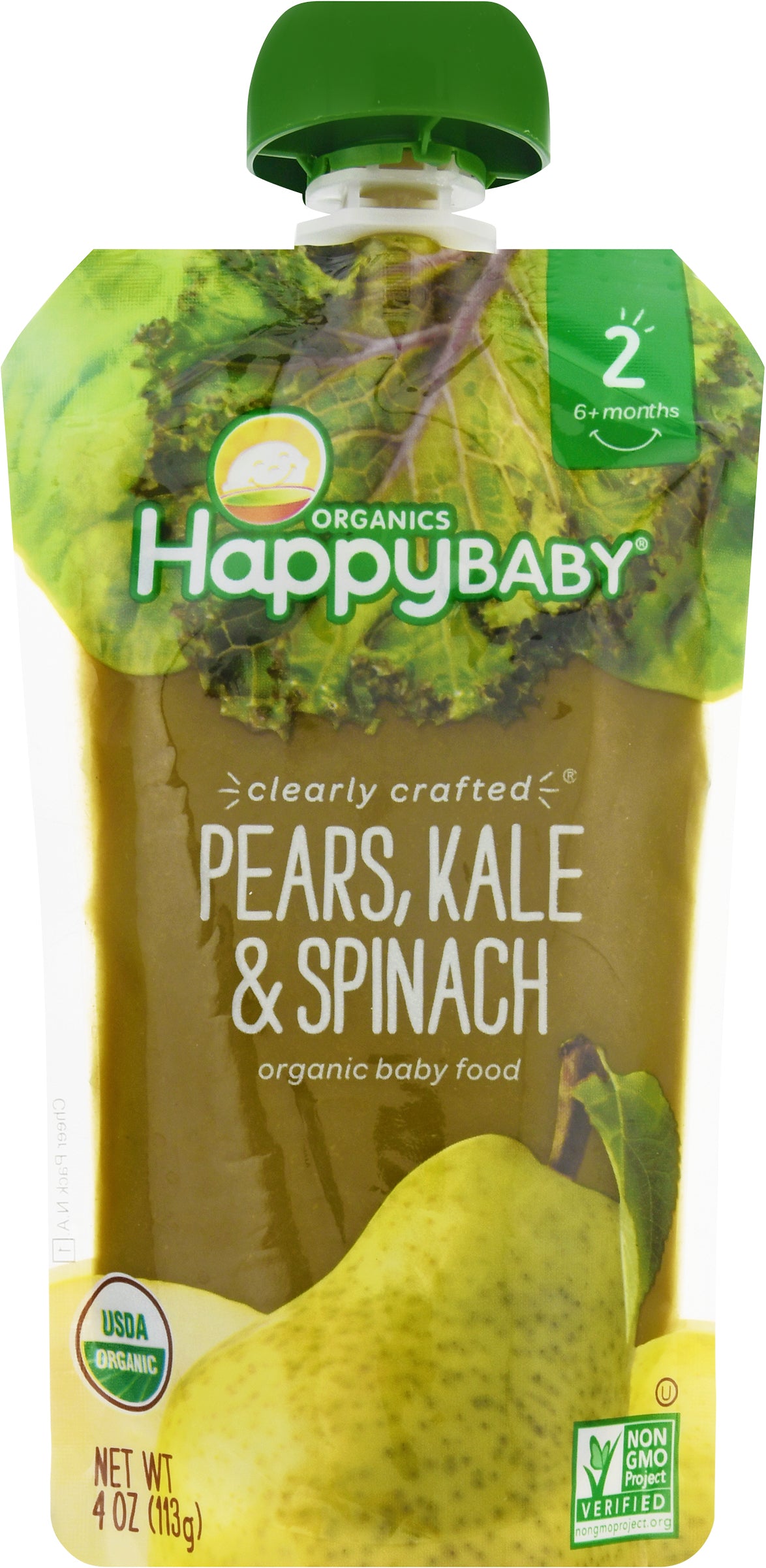 HappyBaby Organics 2 (6+ Months) Pears, Kale & Spinach Baby Food 4 oz
