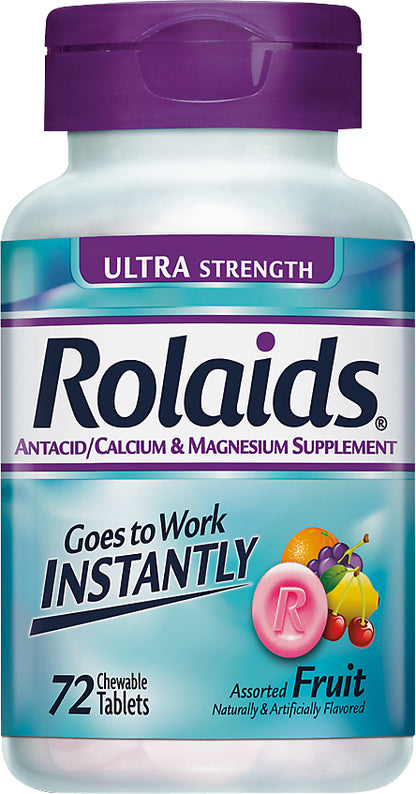 Rolaids Chewable Tablets Ultra Strength Assorted Fruit Antacid 72 ea