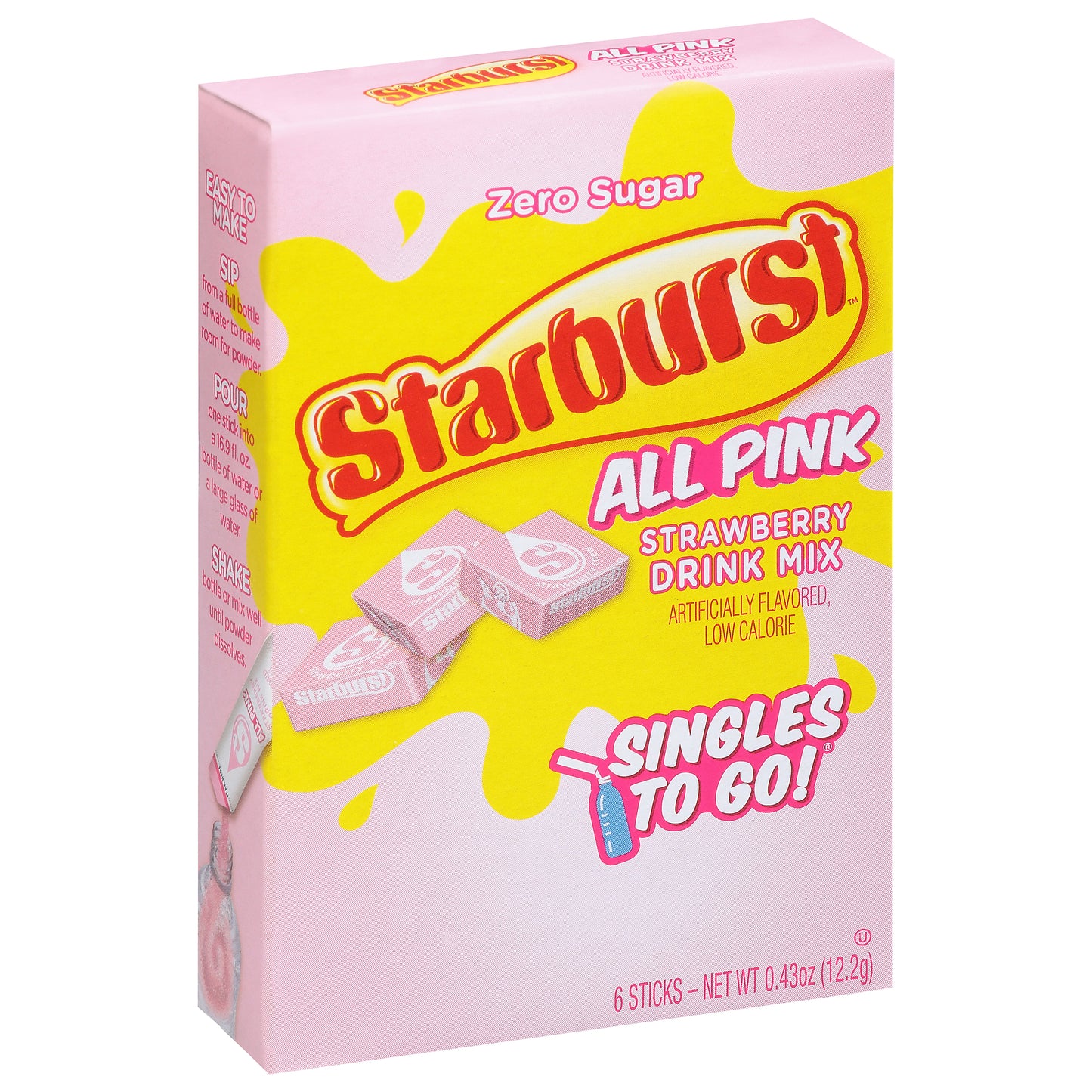 Starburst Singles To Go Zero Sugar All Pink Strawberry Drink Mix 6 Sticks