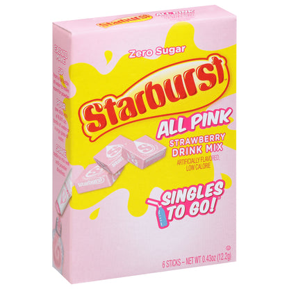 Starburst Singles To Go Zero Sugar All Pink Strawberry Drink Mix 6 Sticks