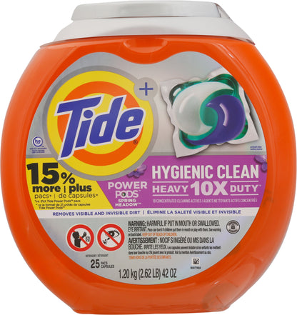Tide Power Pods Hygienic Clean 10X Heavy Duty Spring Meadow Detergent 25 Pacs