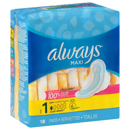Always Maxi Size 1 Regular Pads 18 ea