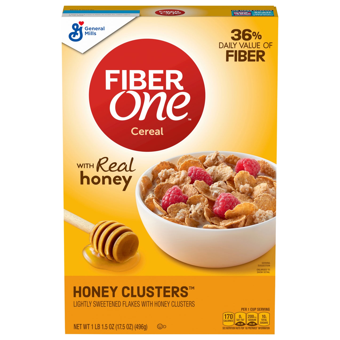 Fiber One Breakfast Cereal, Honey Clusters, High Fiber, Whole Grains, 17.5 oz
