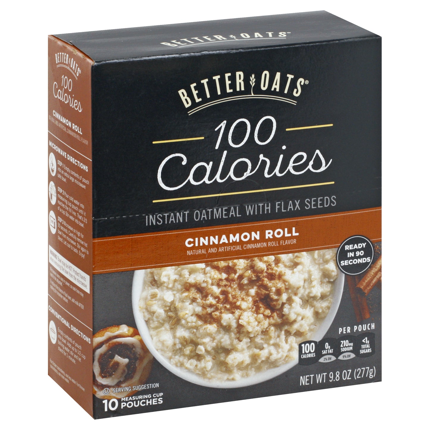 Better Oats 100 Calories with Flax Seeds Cinnamon Roll Instant Oatmeal 9.8 oz