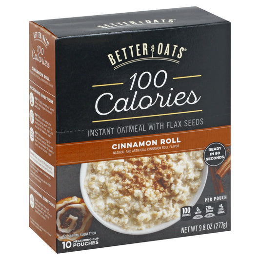 Better Oats 100 Calories with Flax Seeds Cinnamon Roll Instant Oatmeal 9.8 oz