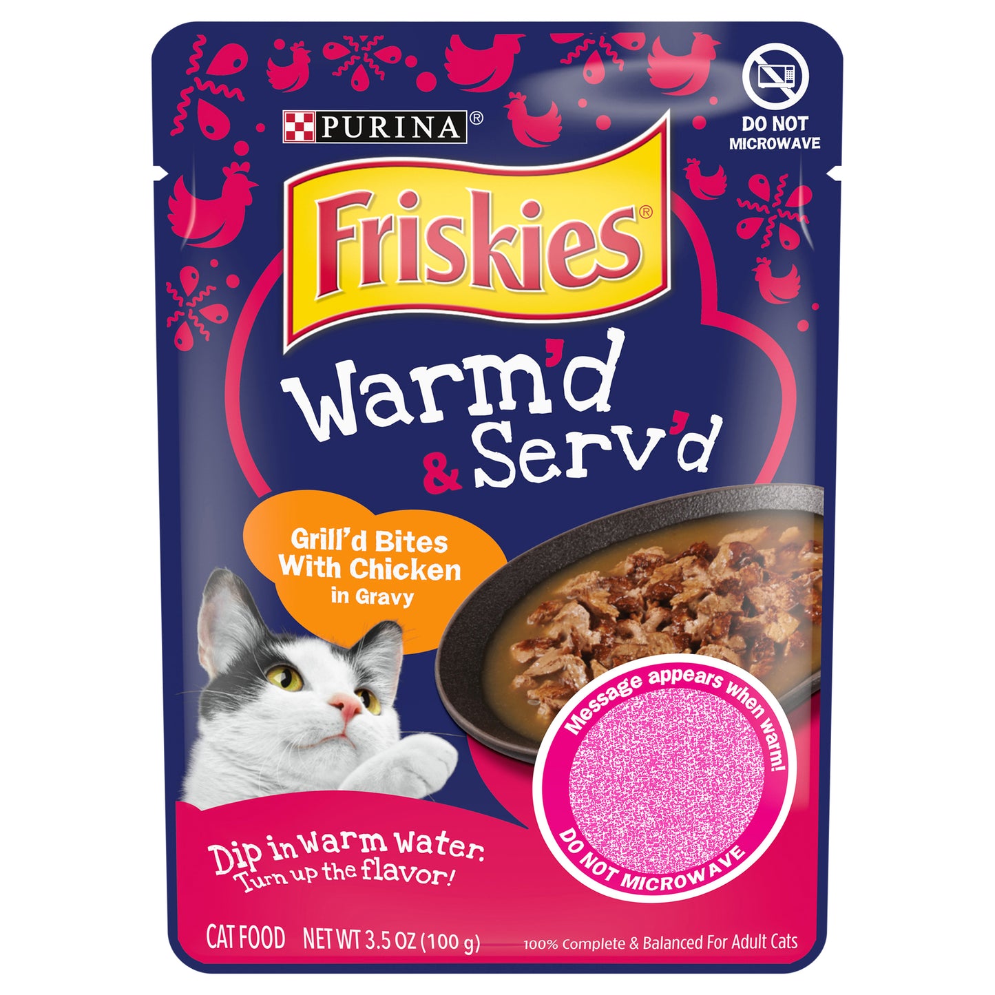 Purina Friskies Gravy Wet Cat Food, Warm'd & Serv'd Grill'd Bites With Chicken - 3.5 oz. Pouch