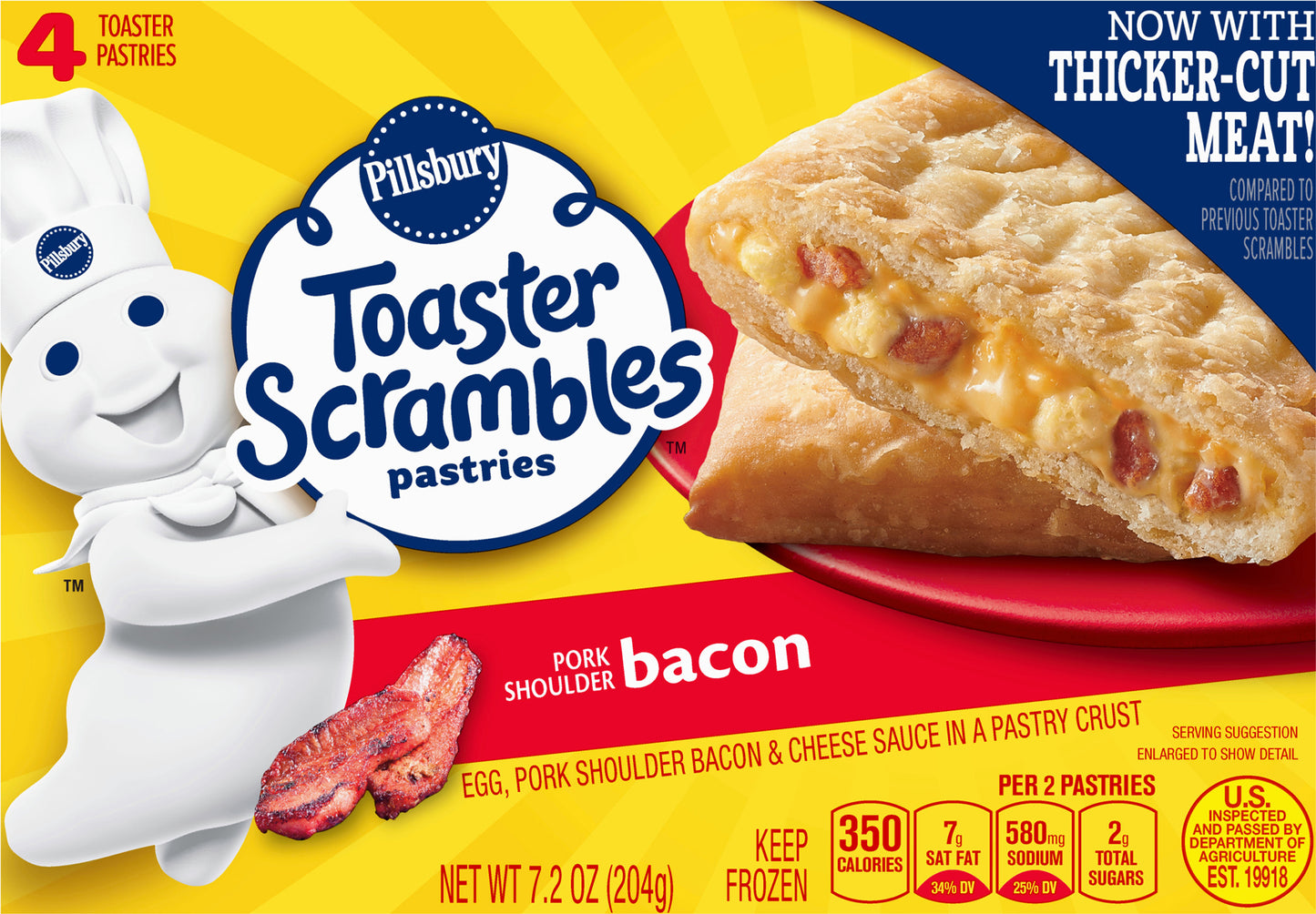 Pillsbury Toaster Scrambles, Bacon, Frozen Pastries, 4 ct, 7.2 oz