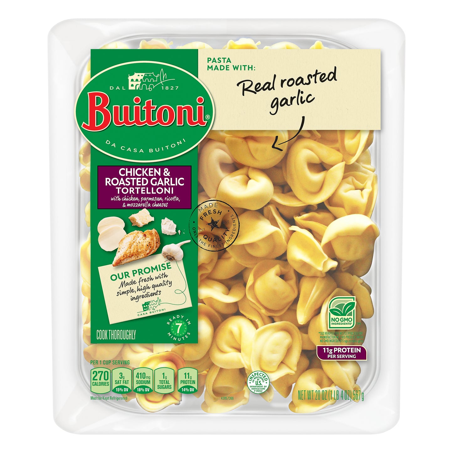 Buitoni Chicken and Roasted Garlic Tortelloni, Refrigerated Pasta, 20 oz Family Size Package