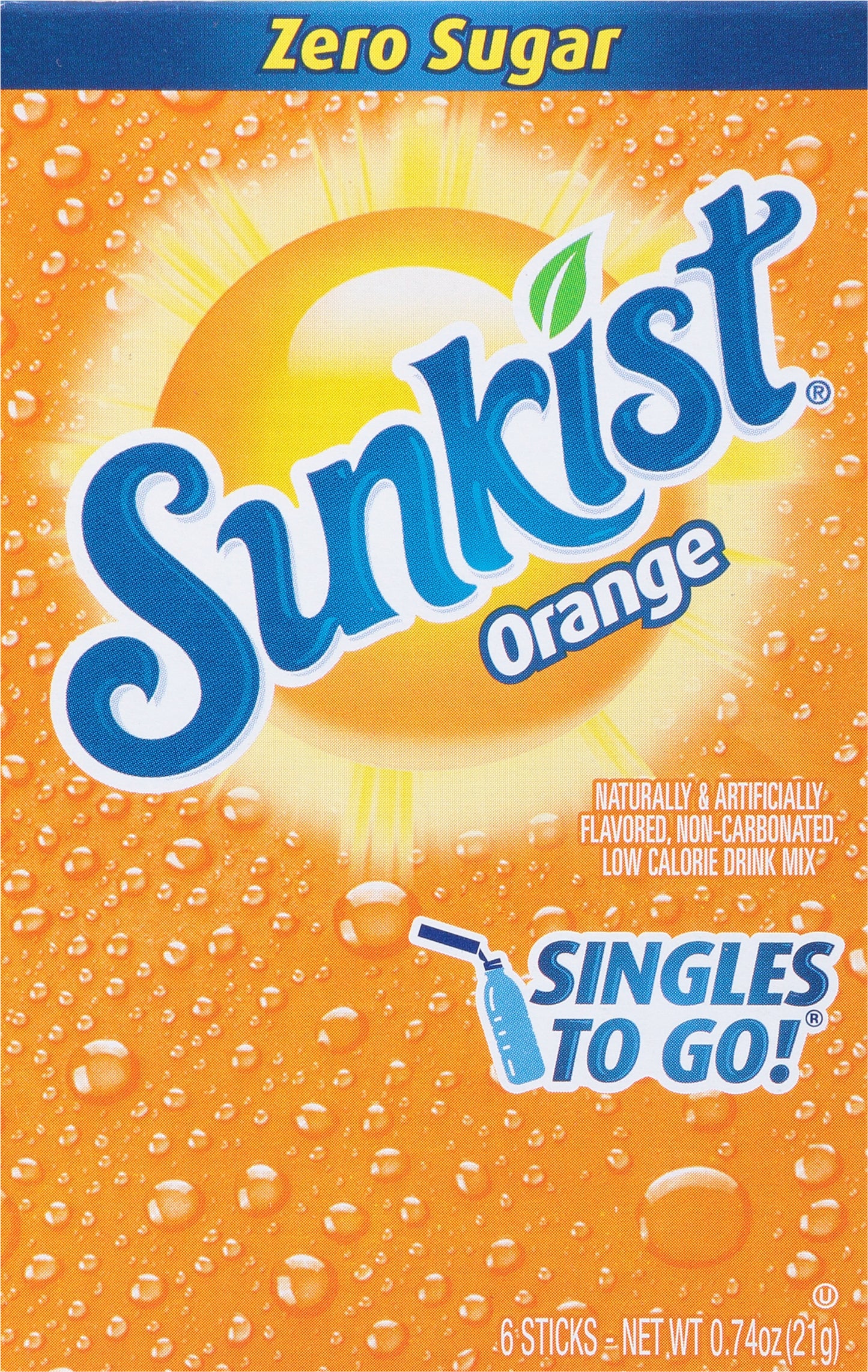 Sunkist Singles to Go! Zero Sugar Orange Drink Mix 6 Sticks