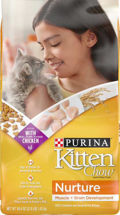 Purina Kitten Chow Dry Kitten Food, Nurture Muscle + Brain Development - 3.15 lb. Bag