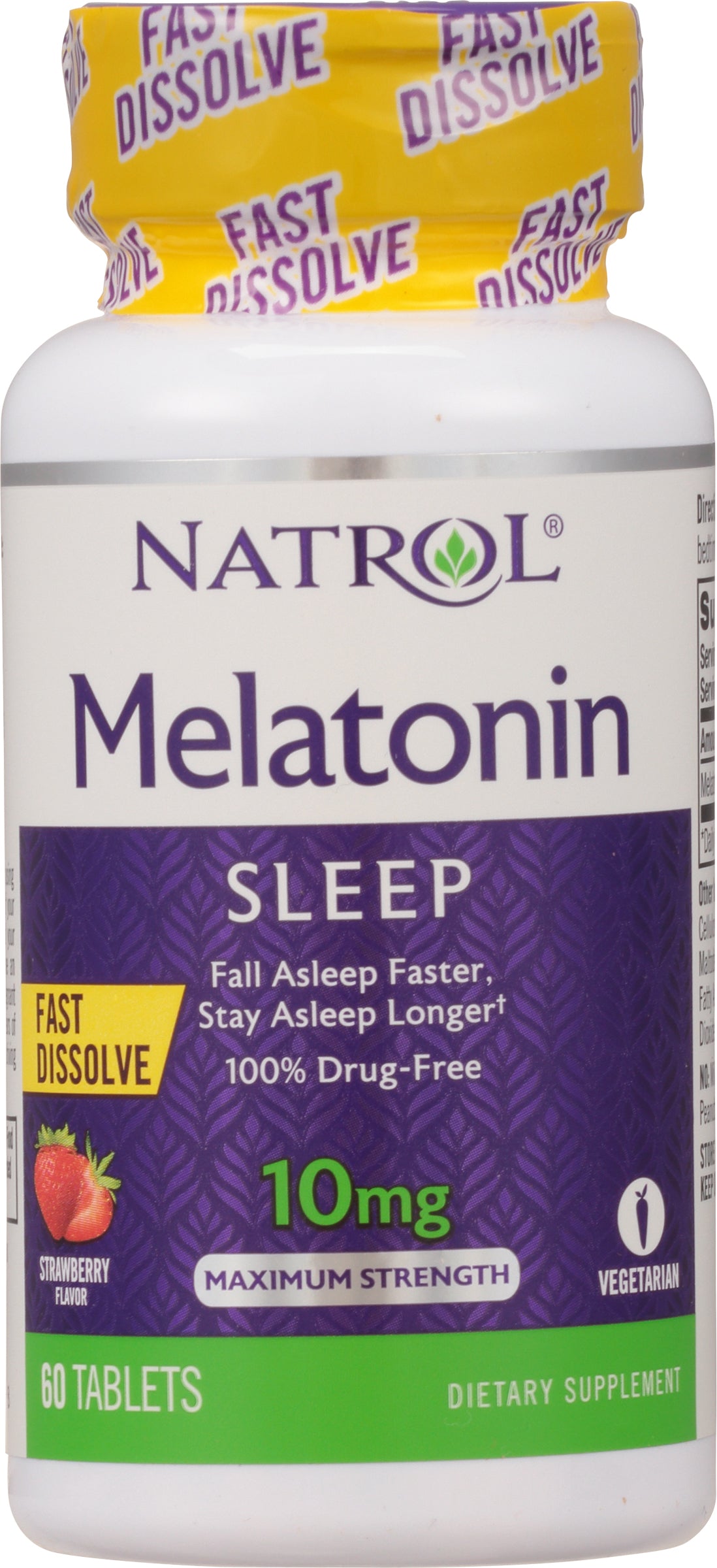 Natrol Sleep 10 mg Maximum Strength Tablets Strawberry Flavor Melatonin 60 Tablets 60 ea