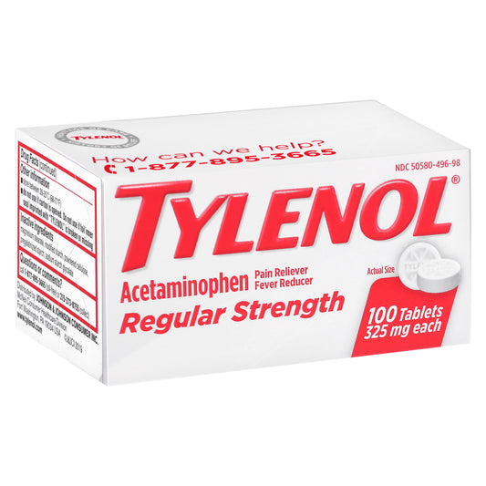 Tylenol 325 mg Regular Strength Acetaminophen Tablets 100 ea Box