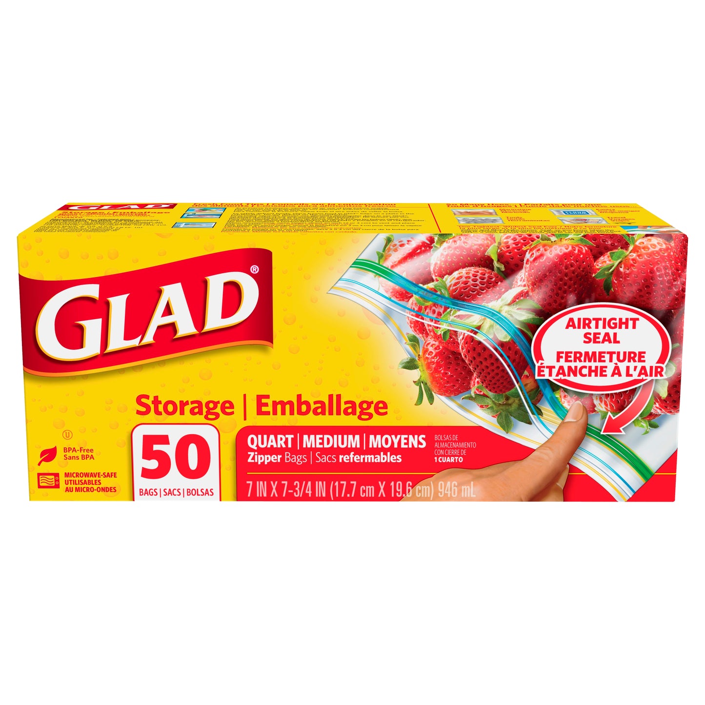 Glad Medium Quart Storage Zipper Bags 50 ea
