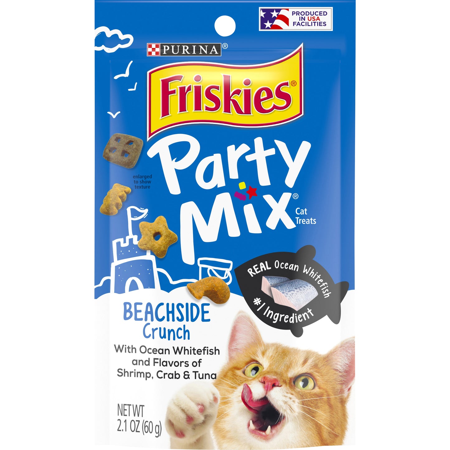 Purina Friskies Made in USA Facilities Cat Treats, Party Mix Beachside Crunch - 2.1 oz. Bag