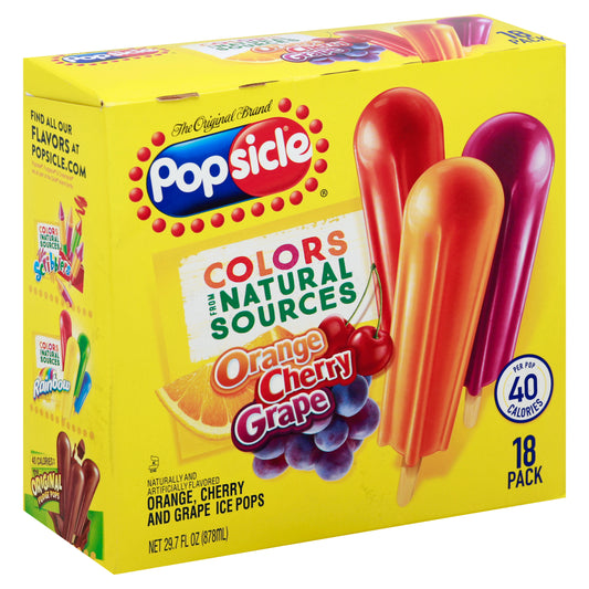 Popsicle 18 Pack Orange Cherry Grape Ice Pops 18 ea