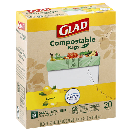 Glad Small Kitchen Lemon with Febreze Freshness Compostable Bags 20 ea