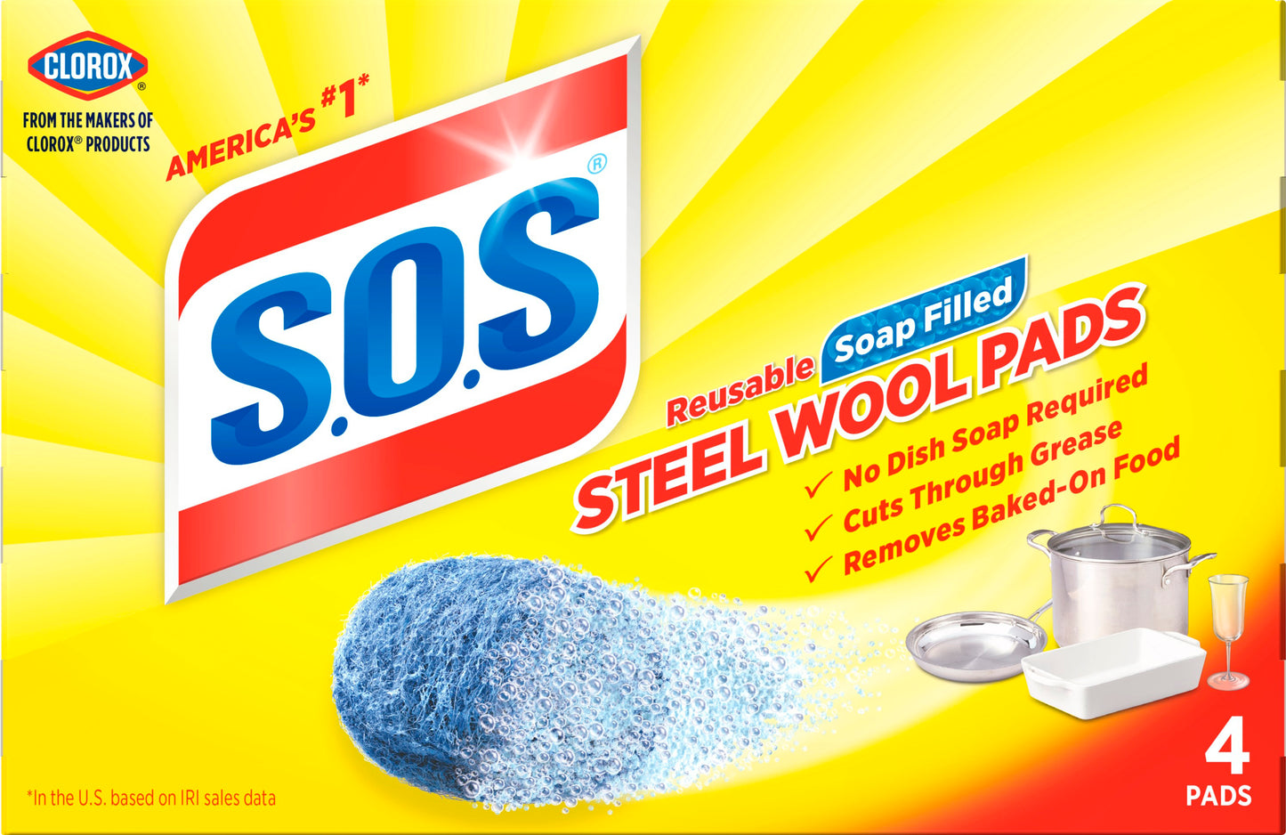 S.O.S Reusable Soap Filled Steel Wool Pads 4 ea