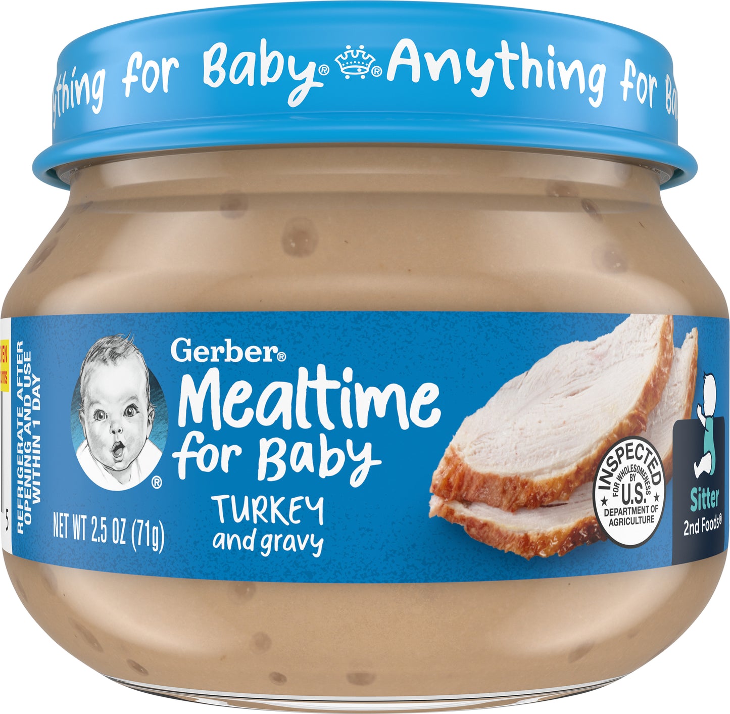 GERBER PRODUCTS COMPANY Gerber Mealtime for Baby Turkey and Gravy Label R025A NET WT 2.5 OZ (71g)