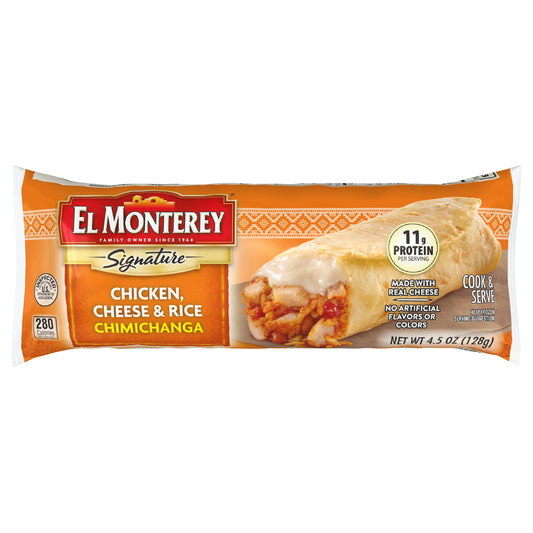El Monterey Signature Chimichanga Chicken, Cheese & Rice 4.5oz Single Serve