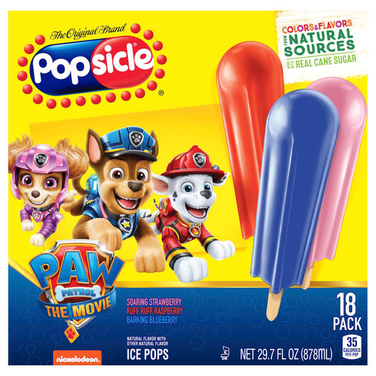 Popsicle 18 Pack Paw Patrol The Movie Soaring Strawberry/Ruff Ruff Raspberry/Barking Blueberry Ice P