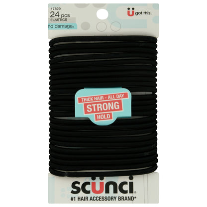 Scunci No Damage Thick Hair - All Day Strong Hold Elastics 24 ea