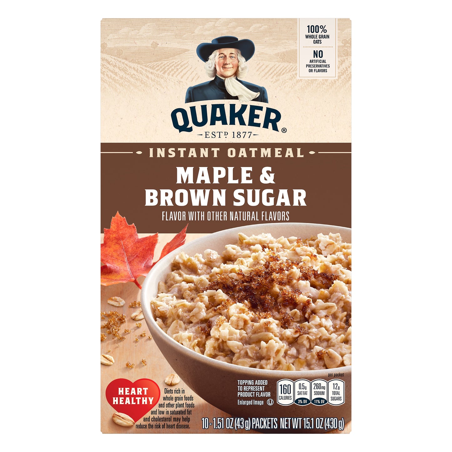 Quaker 10 Pack Maple & Brown Sugar Instant Oatmeal 10 ea