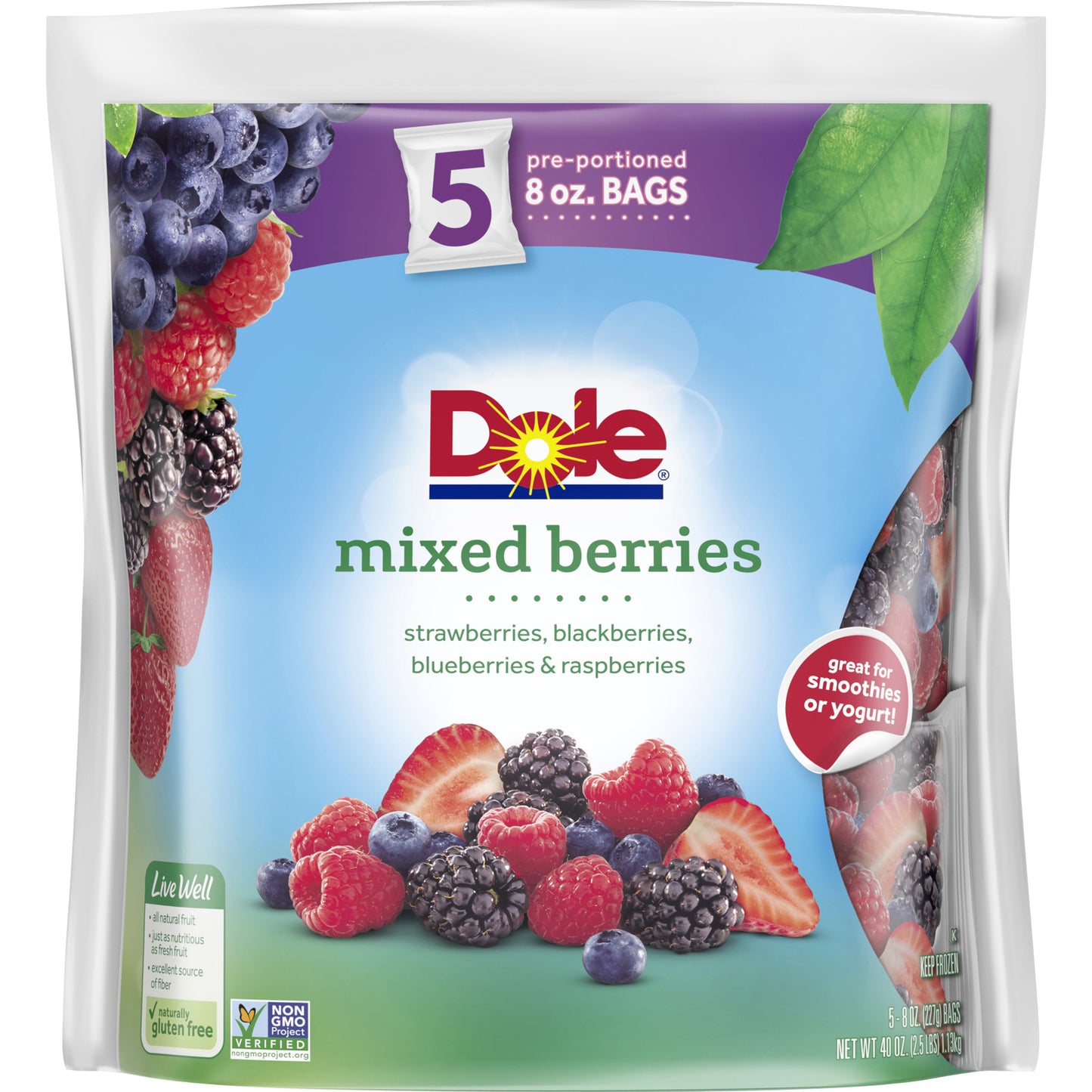 DOLE Frozen Mixed Berries, 40 Ounce Bag with 5 Pre-portioned Packets