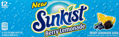 Sunkist 12 Pack Berry Lemonade Soda 12 ea
