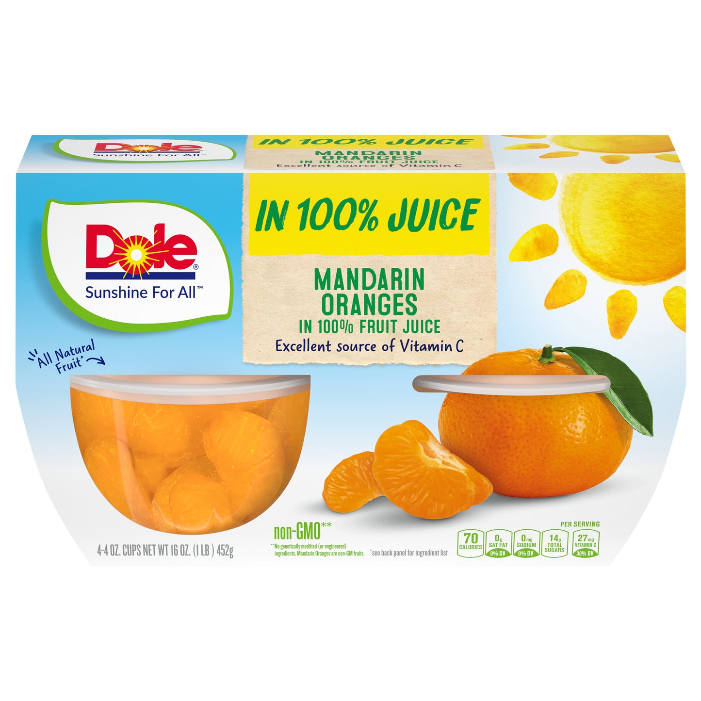 DOLE® Fruit Bowls® Mandarin Oranges in 100% Fruit Juice 4 - 4 oz Cups