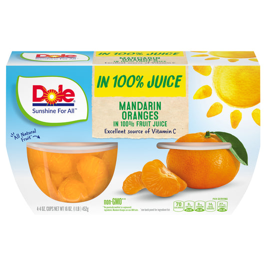 DOLE® Fruit Bowls® Mandarin Oranges in 100% Fruit Juice 4 - 4 oz Cups