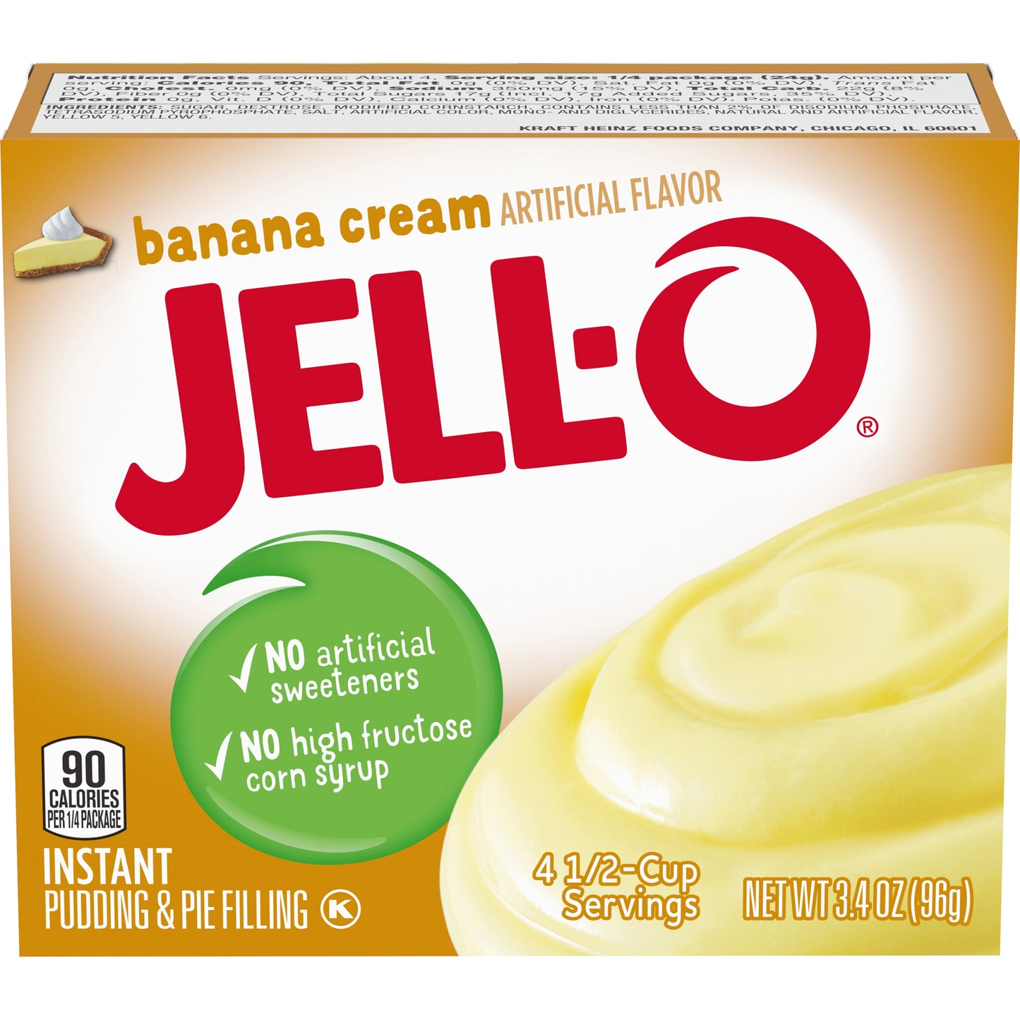 Jell-O Banana Cream Instant Pudding Mix, 3.4 oz Box