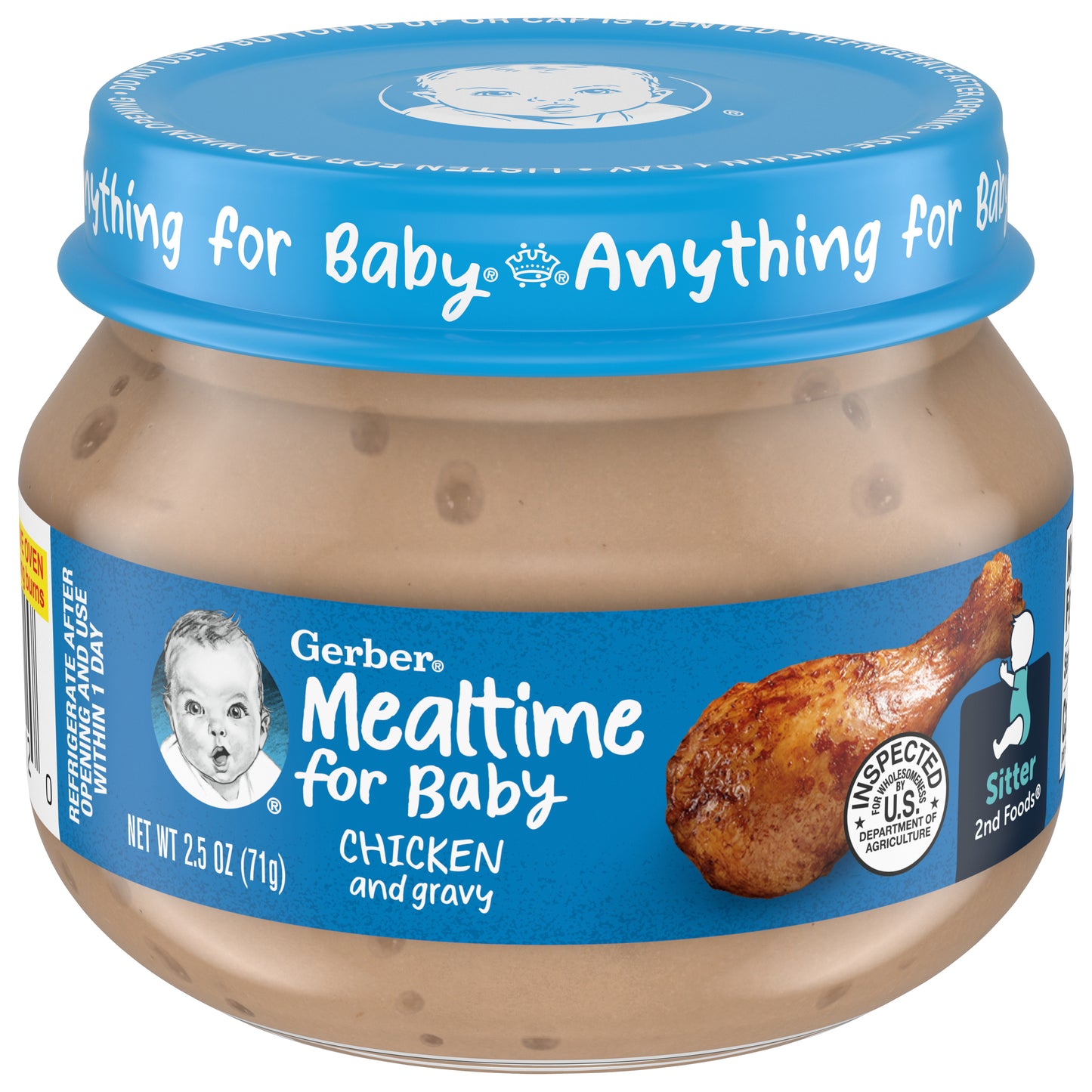GERBER PRODUCTS COMPANY Gerber Mealtime for Baby Chicken and Gravy Label R025A NET WT 2.5 OZ (71g)