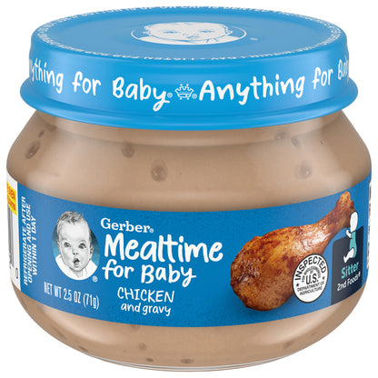 GERBER PRODUCTS COMPANY Gerber Mealtime for Baby Chicken and Gravy Label R025A NET WT 2.5 OZ (71g)