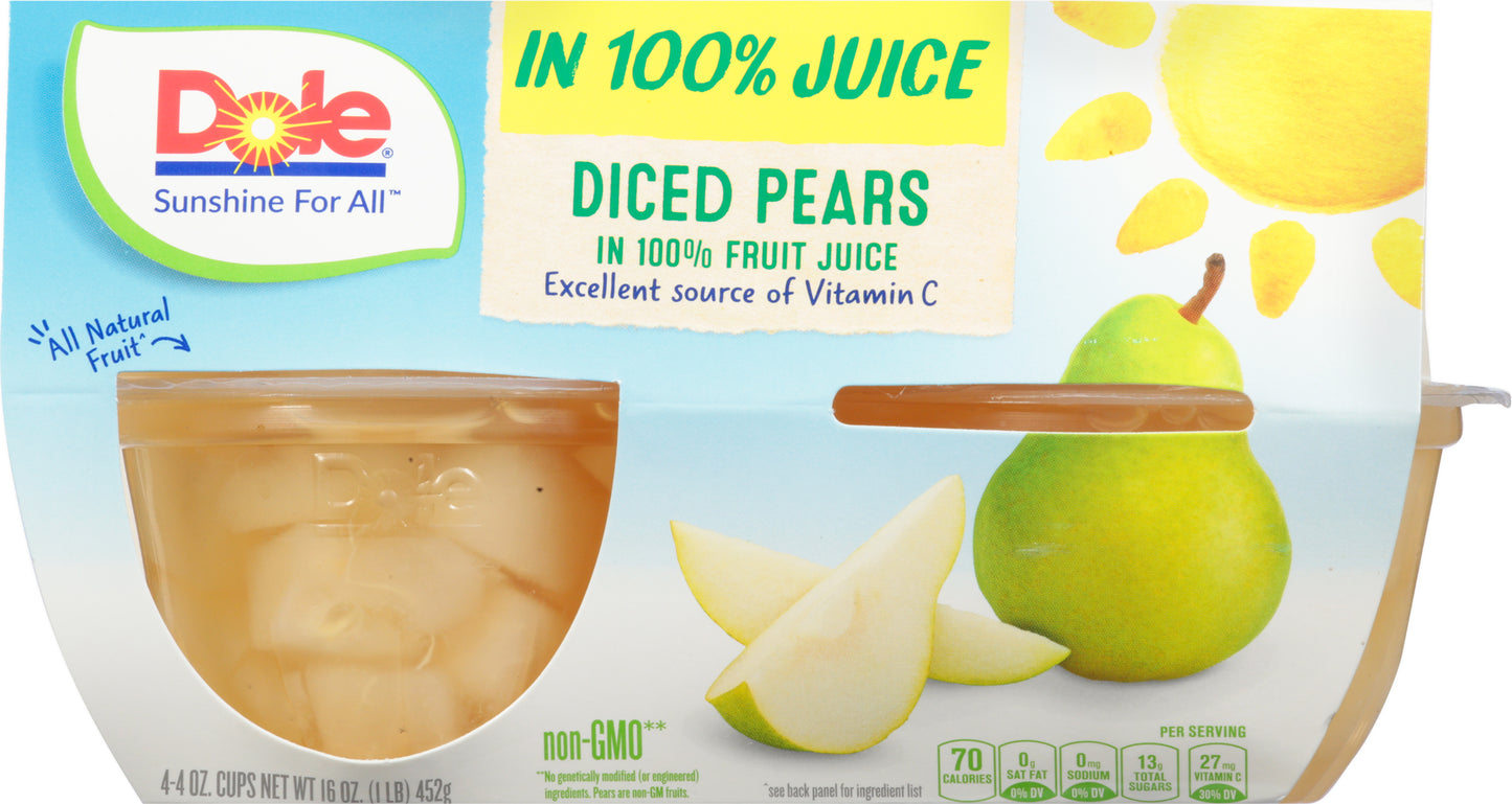 Dole Diced Pears in 100% Juice 4 - 4 oz Cups