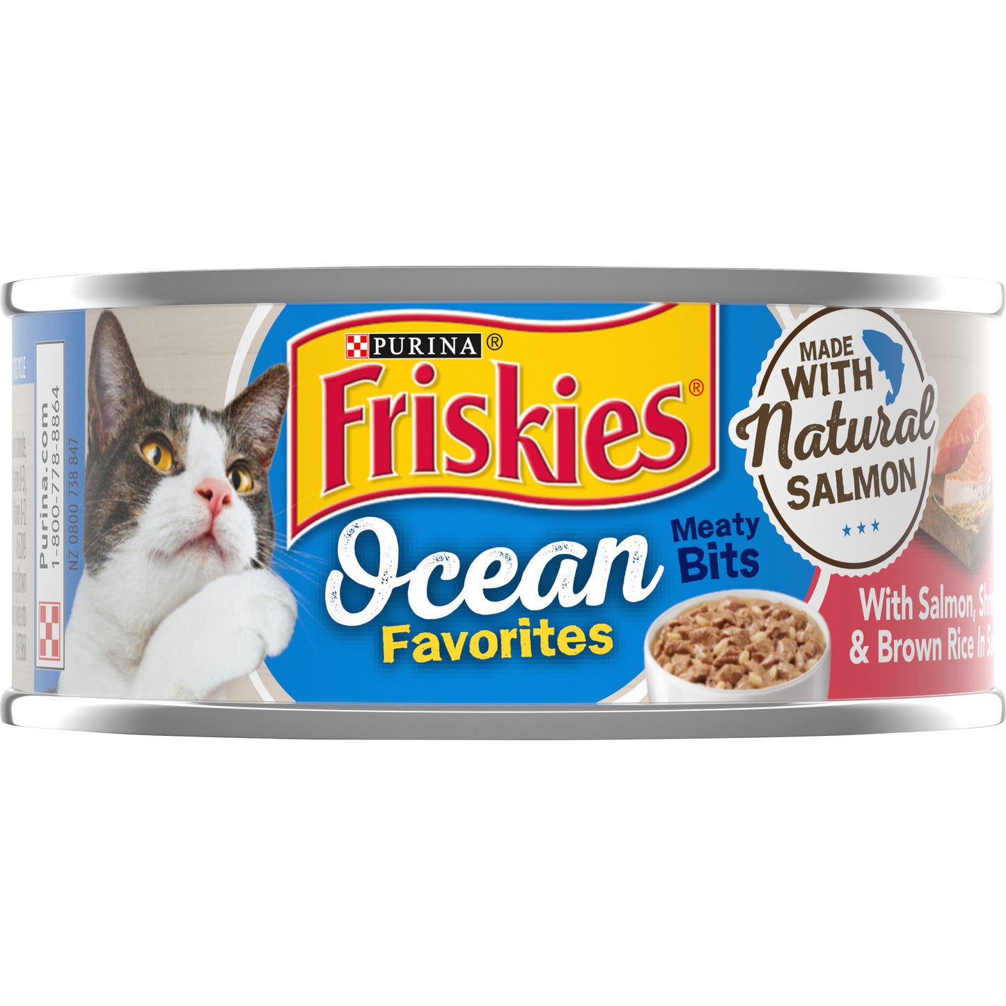 Purina Friskies Natural Wet Cat Food, Ocean Favorites Meaty Bits With Salmon, Shrimp & Brown Rice -