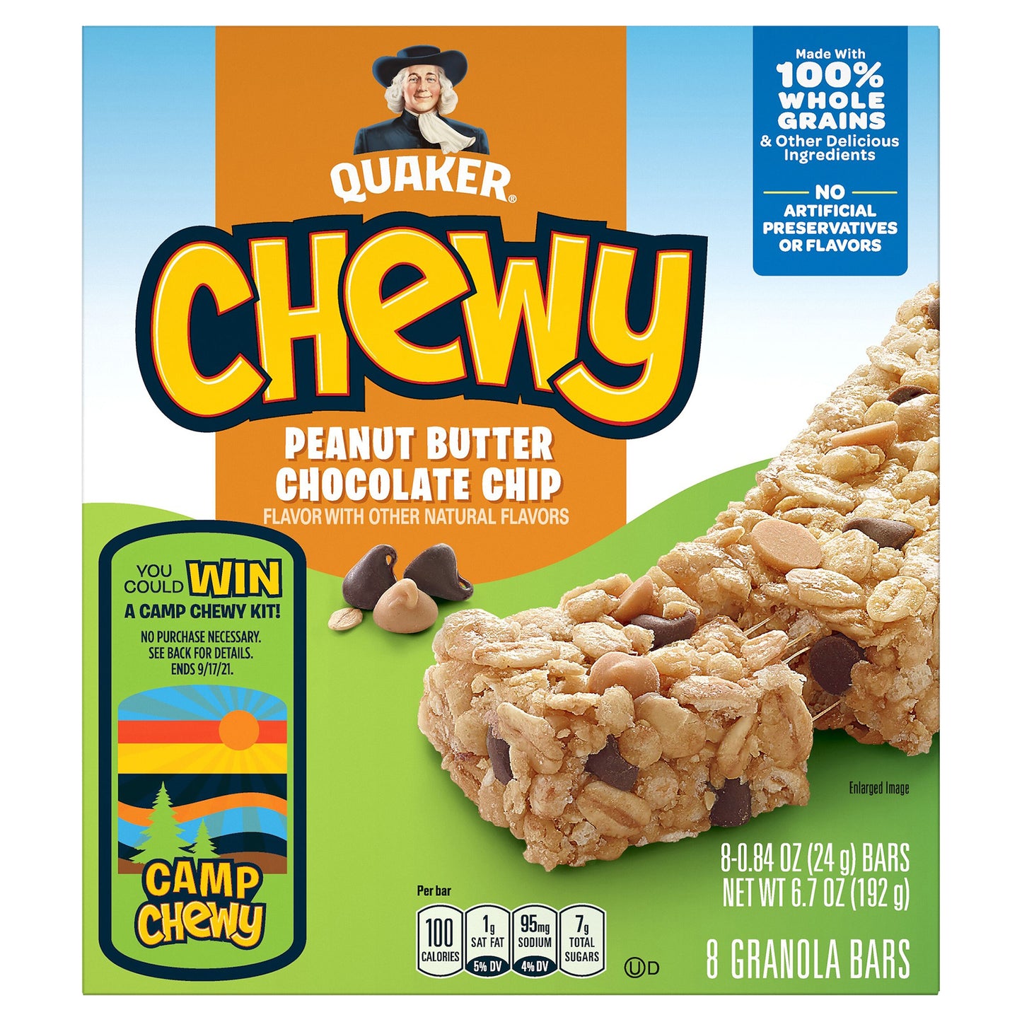 Quaker Chewy Granola Bars Peanut Butter Chocolate Chip 0.84 Oz 8 Count
