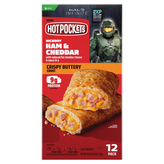 Hot Pockets 12 Pack Halo Infinite Crispy Buttery Crust Hickory Ham & Cheddar Sandwiches 12 ea