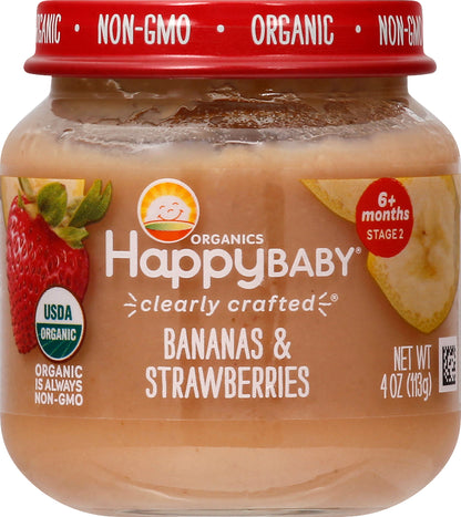 HappyBaby Stage 2 (6+ Months) Organic Bananas & Strawberries 4 oz