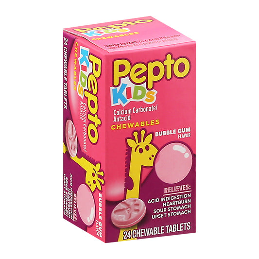 Pepto Kids Bubble Gum Flavor Calcium Carbonate/Antacid 24 Tablets