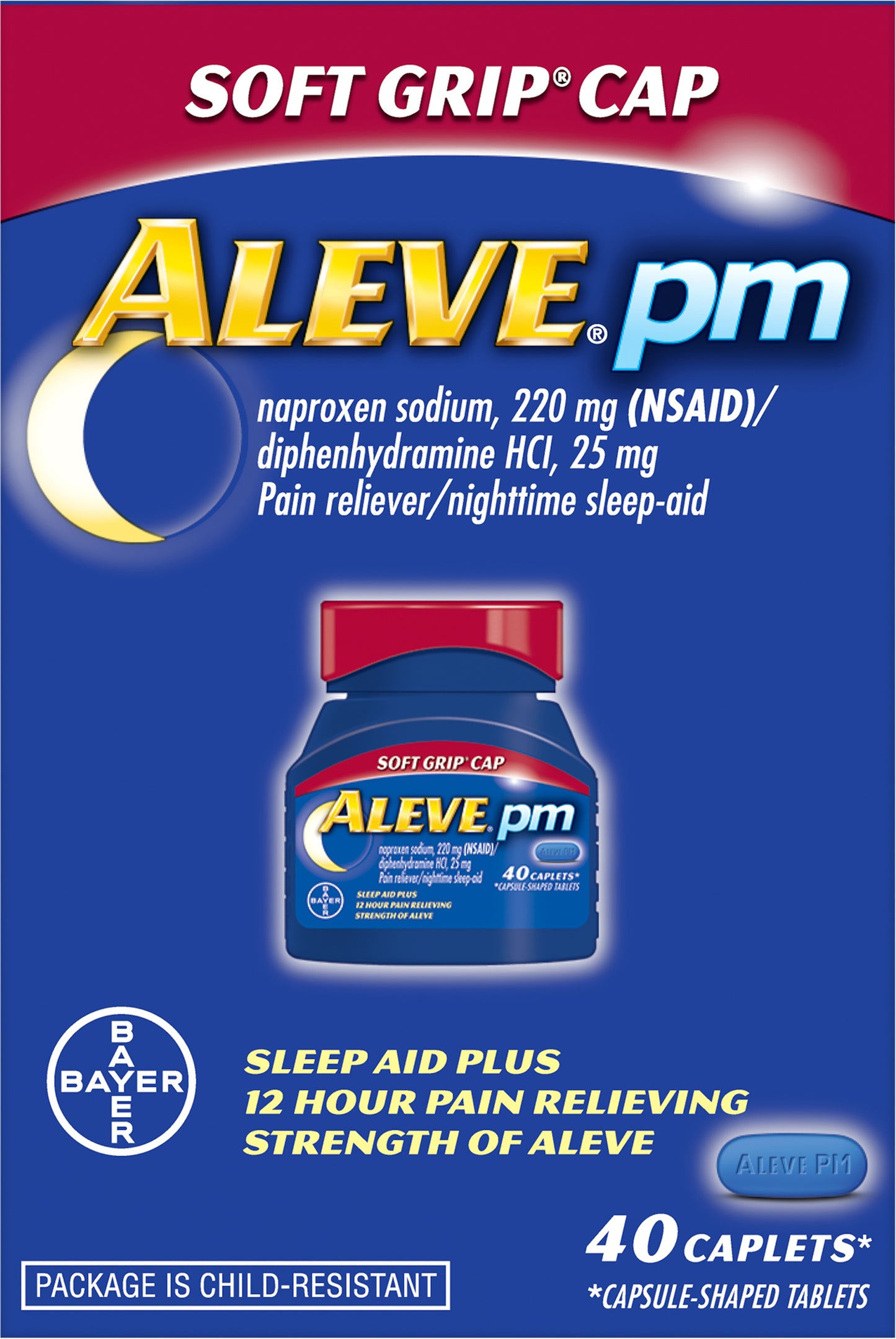 Aleve PM Pain Reliever/Nighttime Sleep-Aid Caplets 40 ea