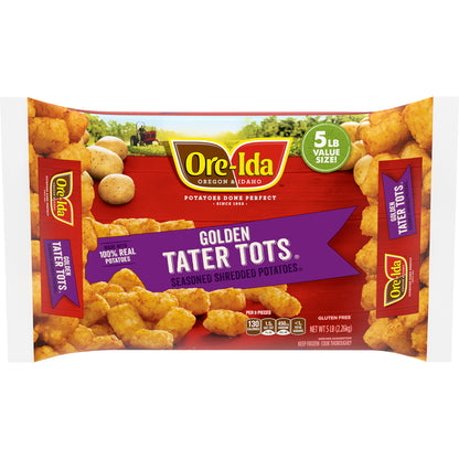 Ore-Ida Golden Tater Tots Seasoned Shredded Frozen Potatoes Value Size, 5 lb Bag