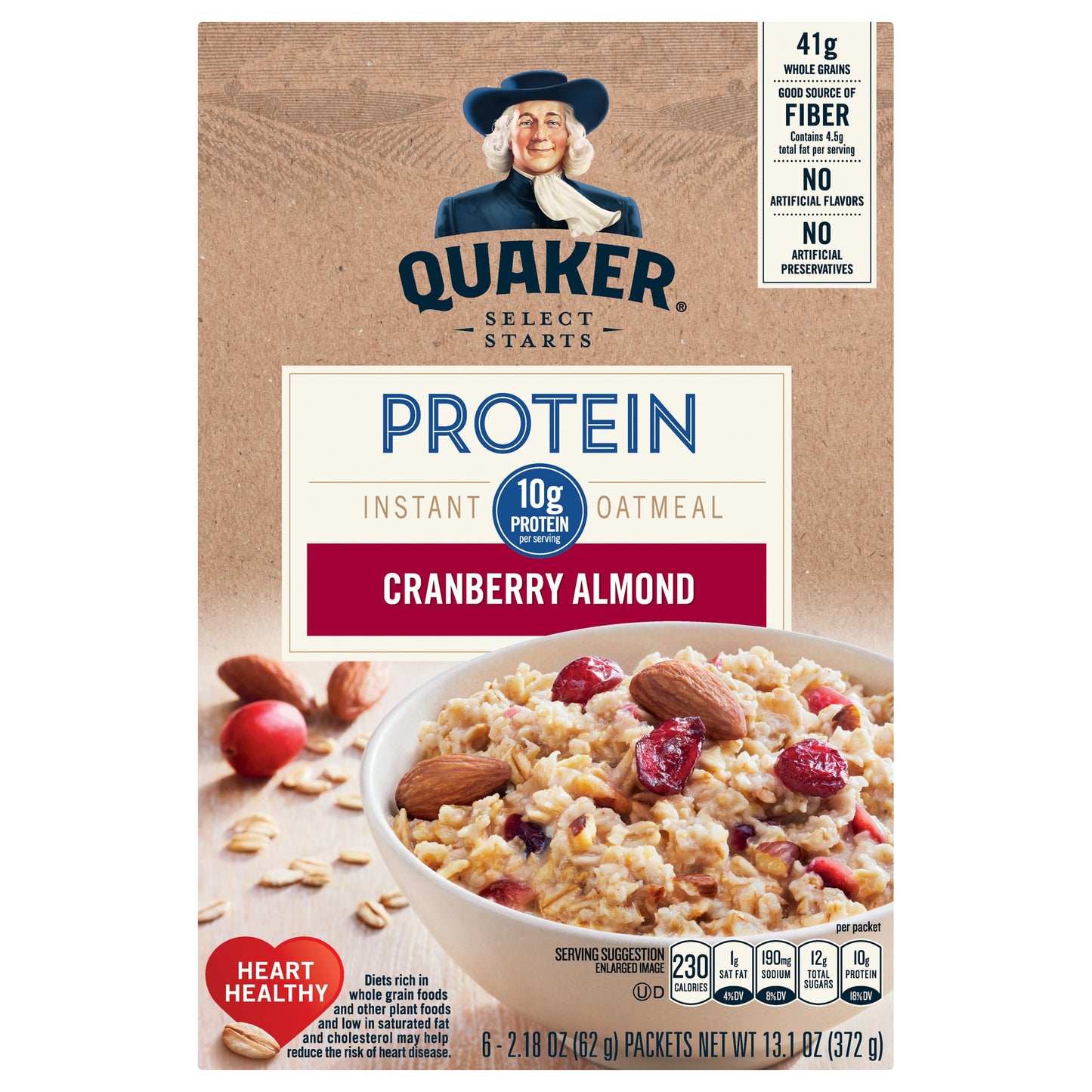 Quaker Select Starts Protein Cranberry Almond Instant Oatmeal 6 ea