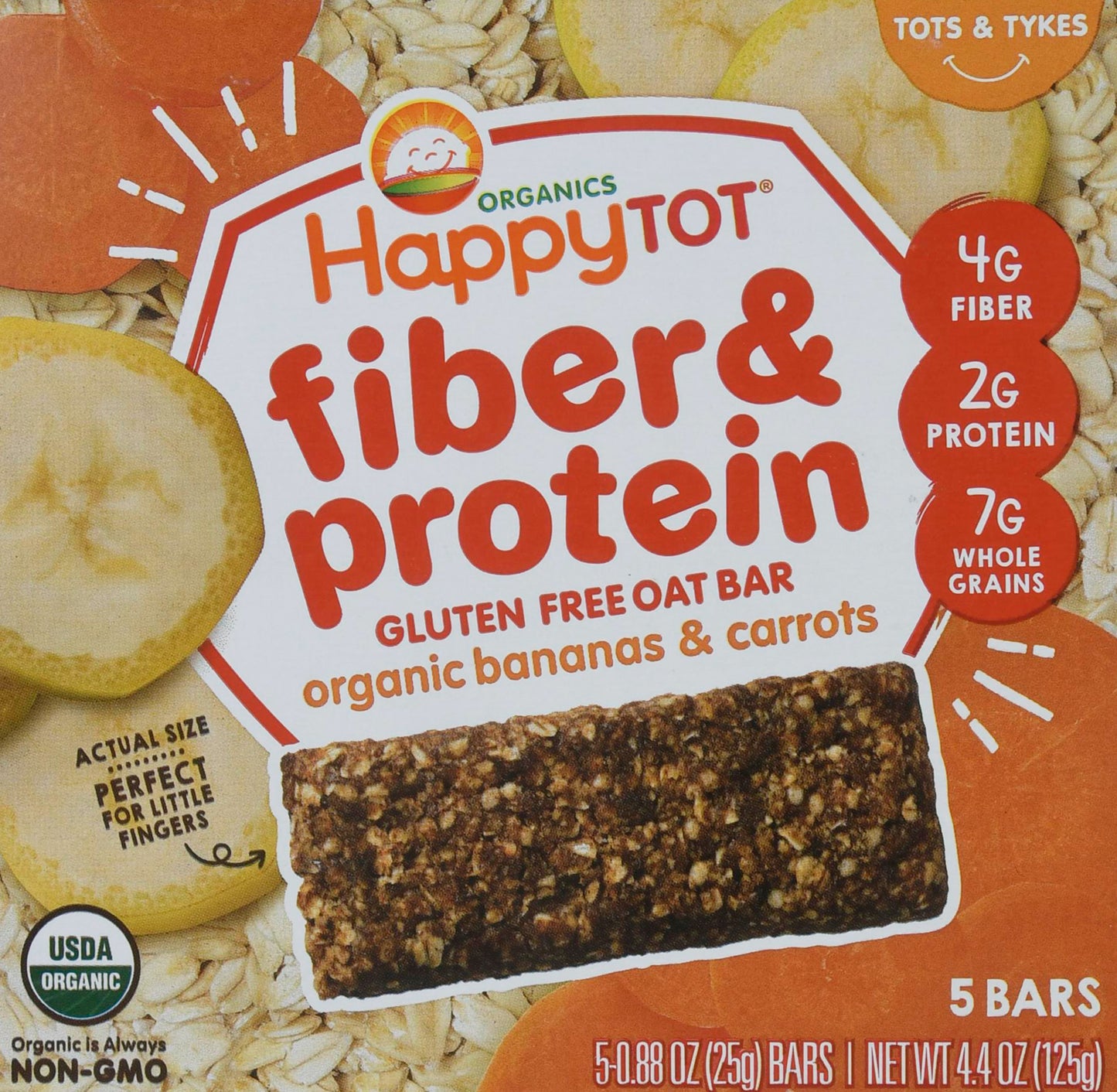 HappyTot Organics Fiber & Protein Tots & Tykes Bananas & Carrots Oat Bar 5 - 0.88 oz Bars