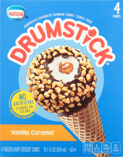 Drumstick Vanilla Caramel Frozen Dairy Dessert Cones 4 ea